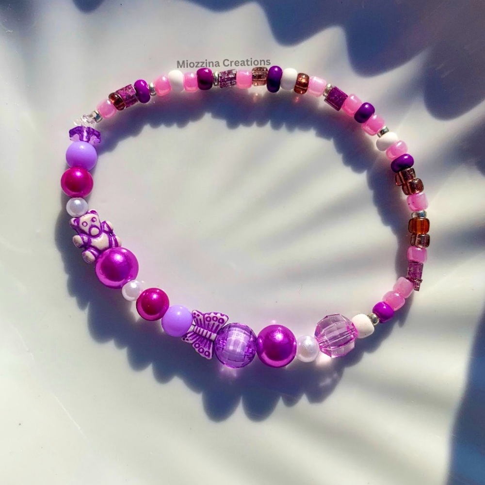 Purple beaded bracelet Y2K jewelry aesthetic 🧸💜🦋 S collection
